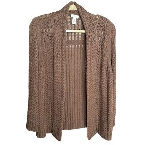CHICO’S Crochet Open Cardigan Sweater Brown Neutral Bohemian Earthy‎ Size Medium